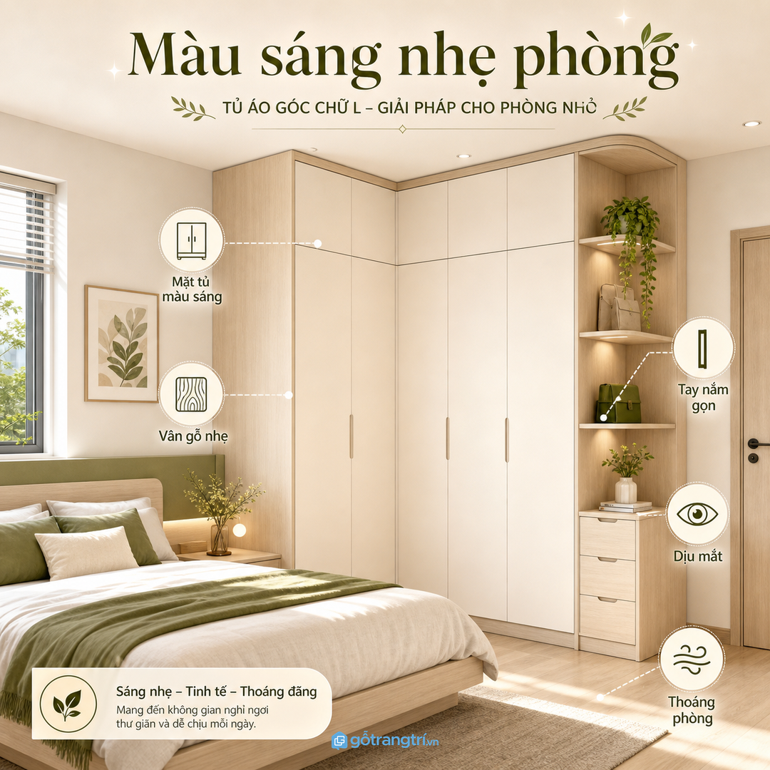 Màu sáng giúp phòng ngủ nhỏ nhẹ hơn