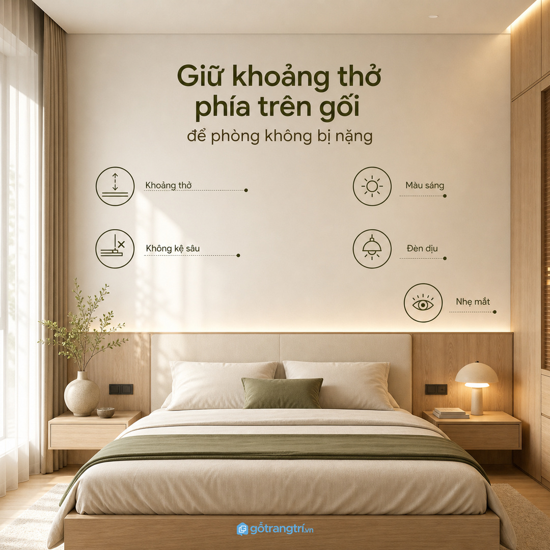 Giữ khoảng thở phía trên gối để tủ đẹp mà không tạo áp lực lên đầu