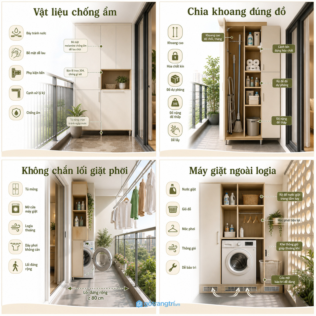 Giữ lối mở máy giặt, cửa logia và đường phơi đồ