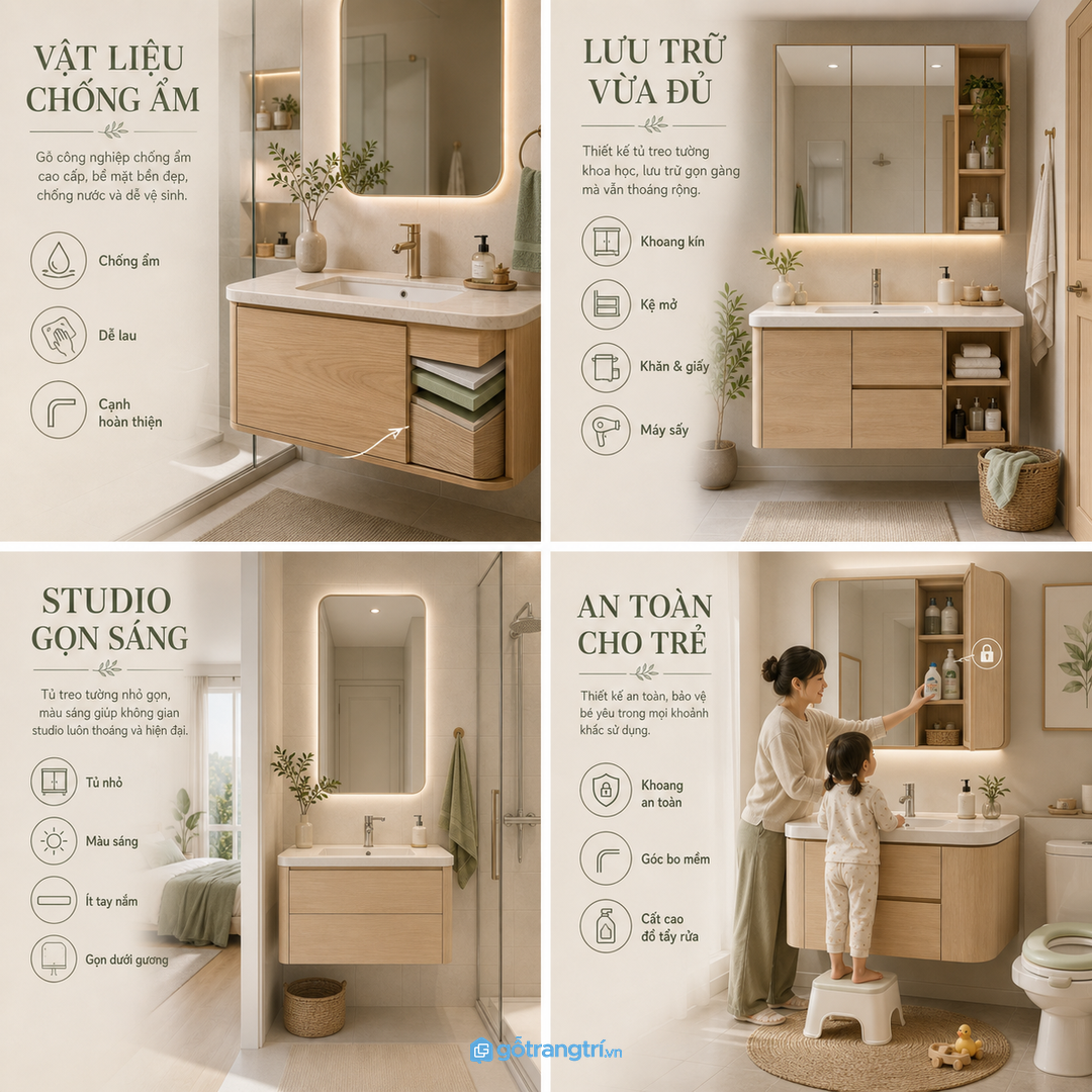 Tủ lavabo kín cần có độ thoáng và bề mặt dễ vệ sinh