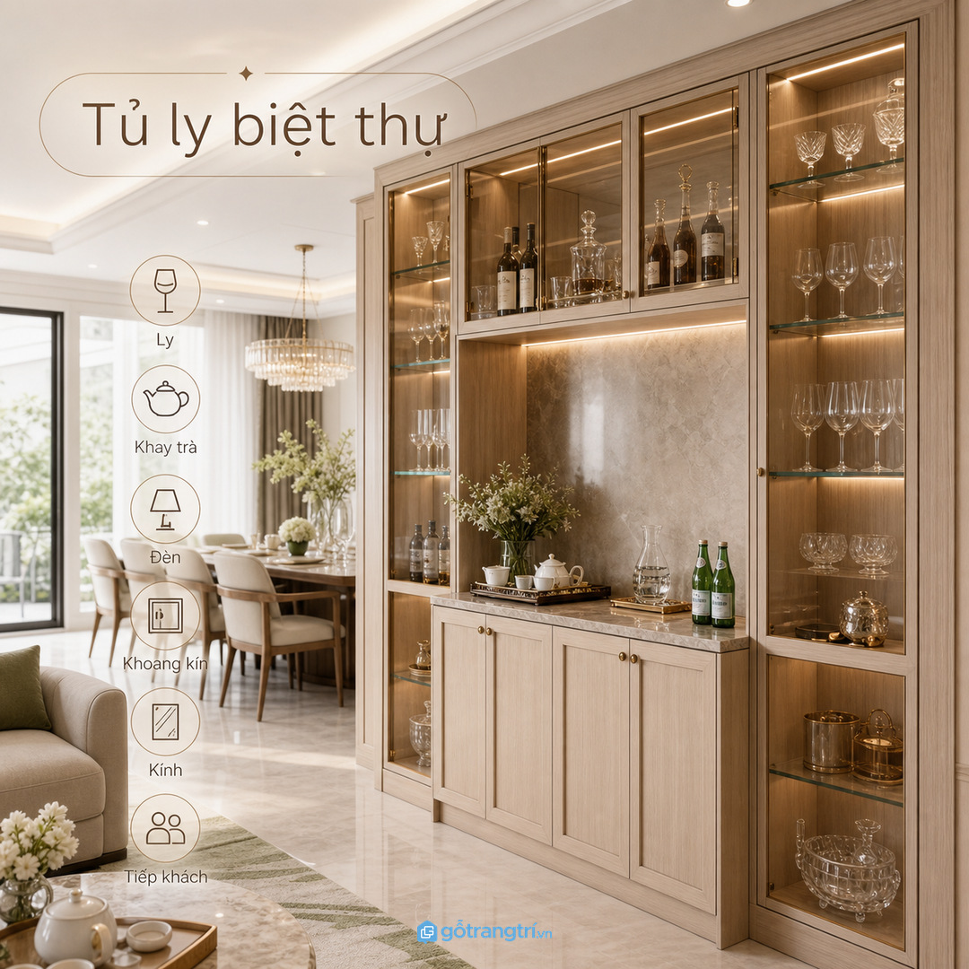 Vật liệu cần hợp gỗ, kính, đá và màu phòng khách biệt thự