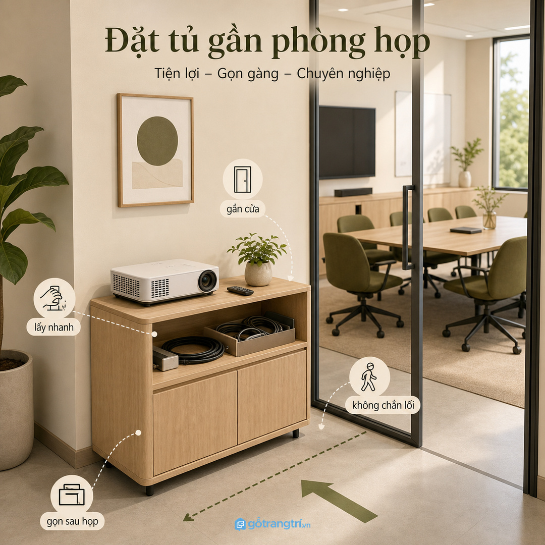 Đặt tủ gần phòng họp nhưng không chắn lối