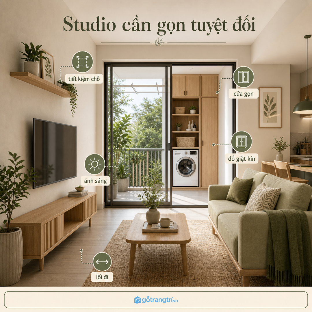 Căn hộ studio cần góc giặt thật gọn