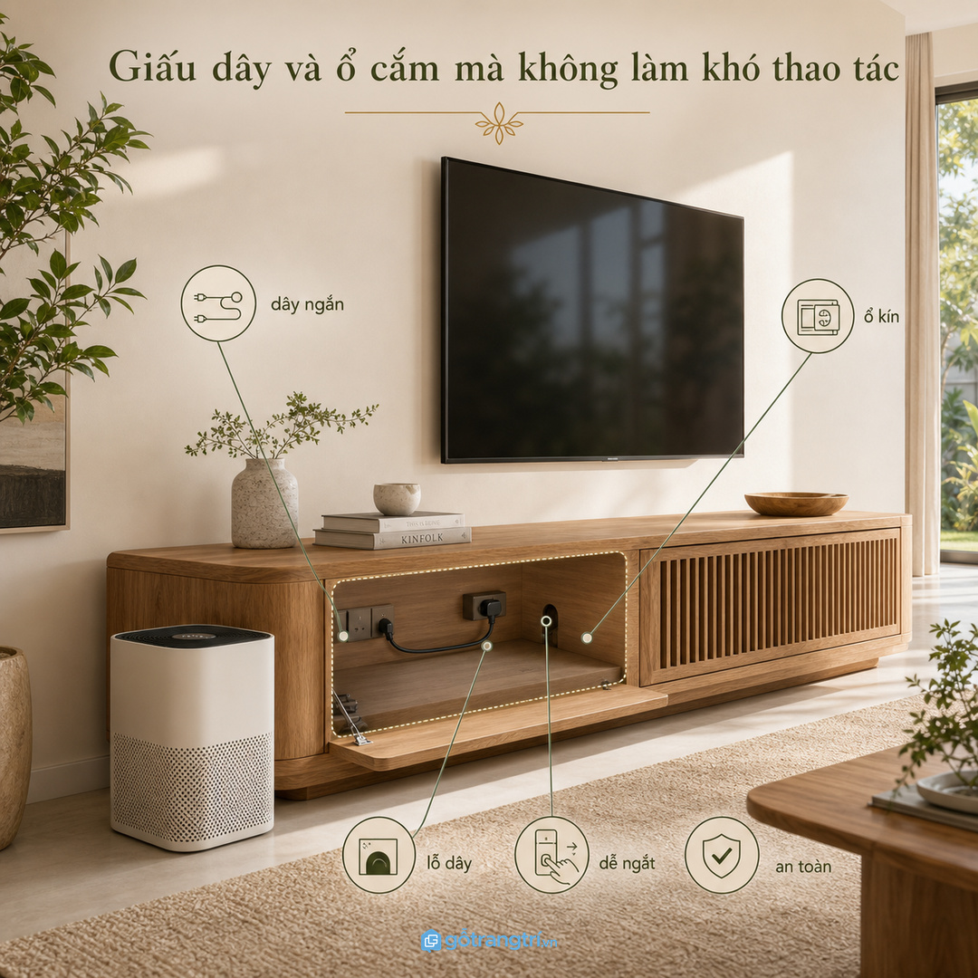 Phối tủ máy lọc với kệ tivi hoặc tủ cạnh sofa cho liền mạch