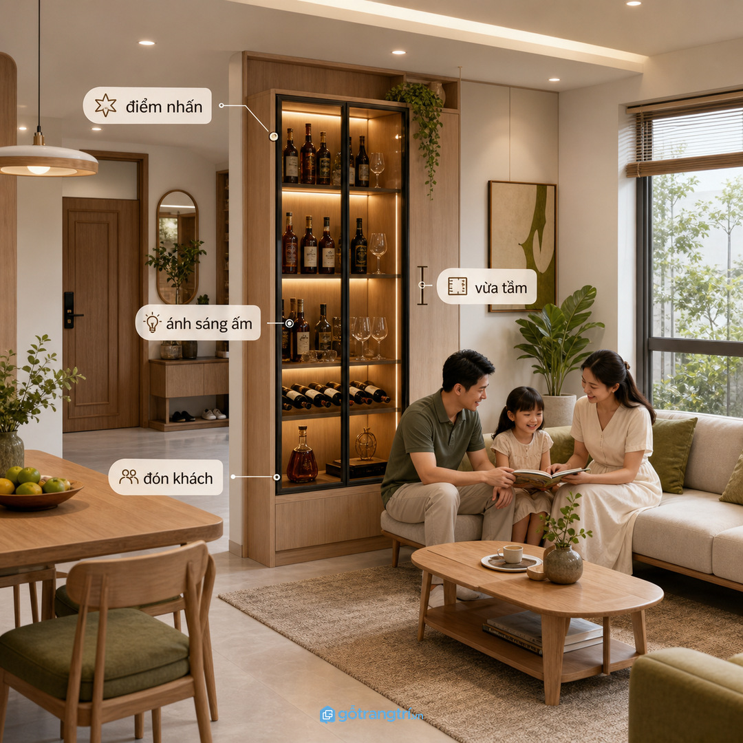 Giữ màu tủ hài hòa với sofa, bàn trà và kệ tivi