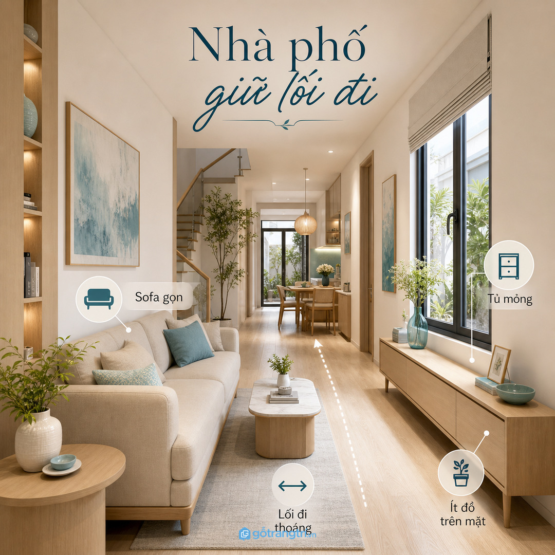 Màu sáng, vân gỗ nhẹ và cánh phẳng giúp tủ thấp không nặng mắt