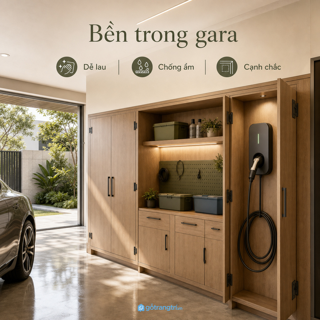 Vật liệu tủ gara cần dễ lau, chống ẩm và chịu va chạm nhẹ