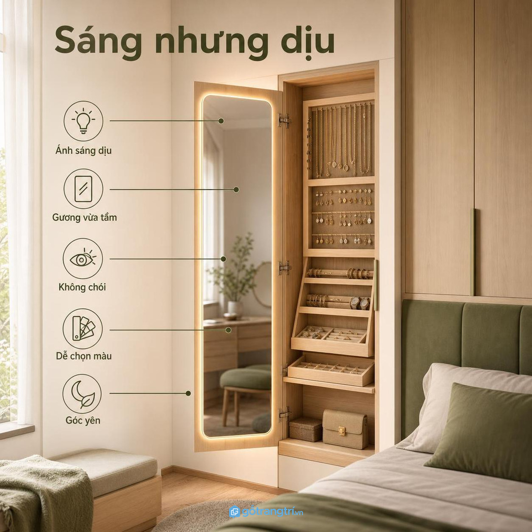 Tính ánh sáng và mặt gương trước khi chốt