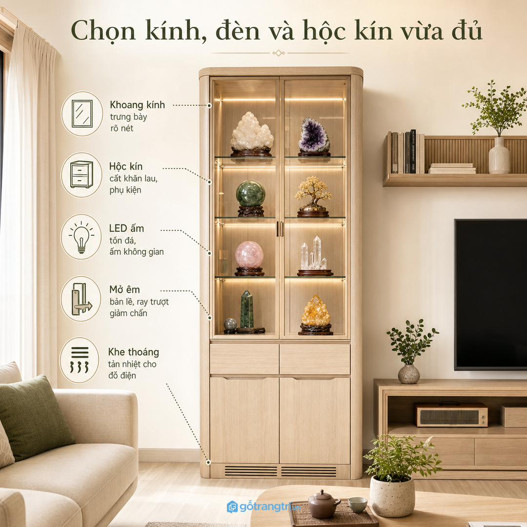 Giữ màu tủ hài hòa với sofa, kệ tivi và ánh sáng phòng