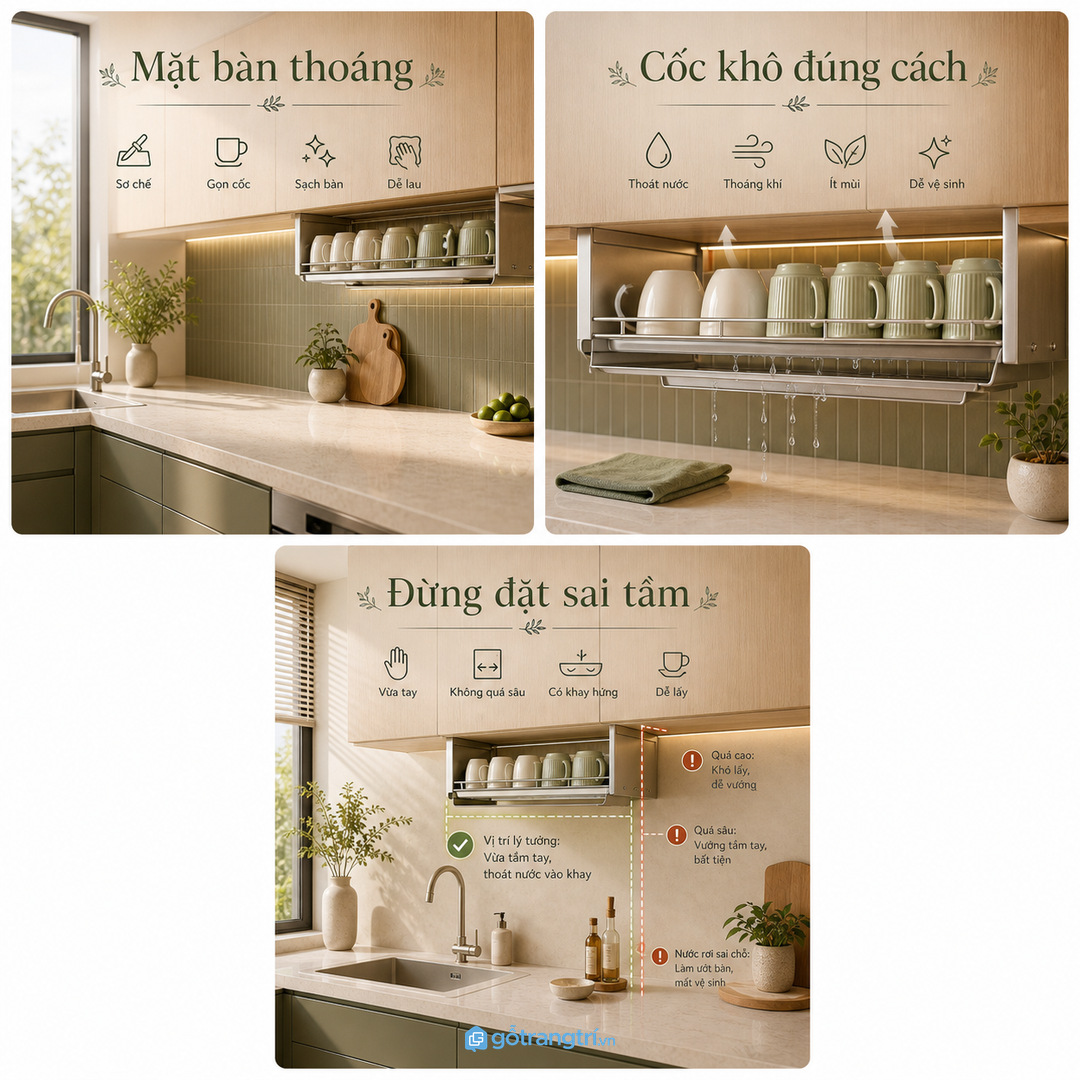 Khay hứng nước và khe thoáng cần được tính trước khi sản xuất tủ