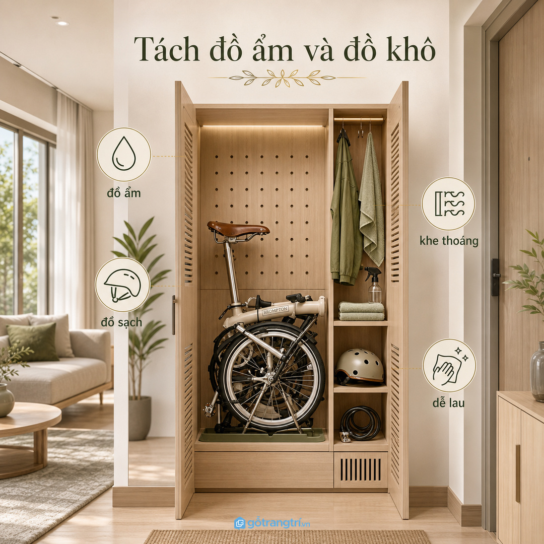 Chọn vị trí gần cửa hoặc ban công khô để lấy xe nhanh