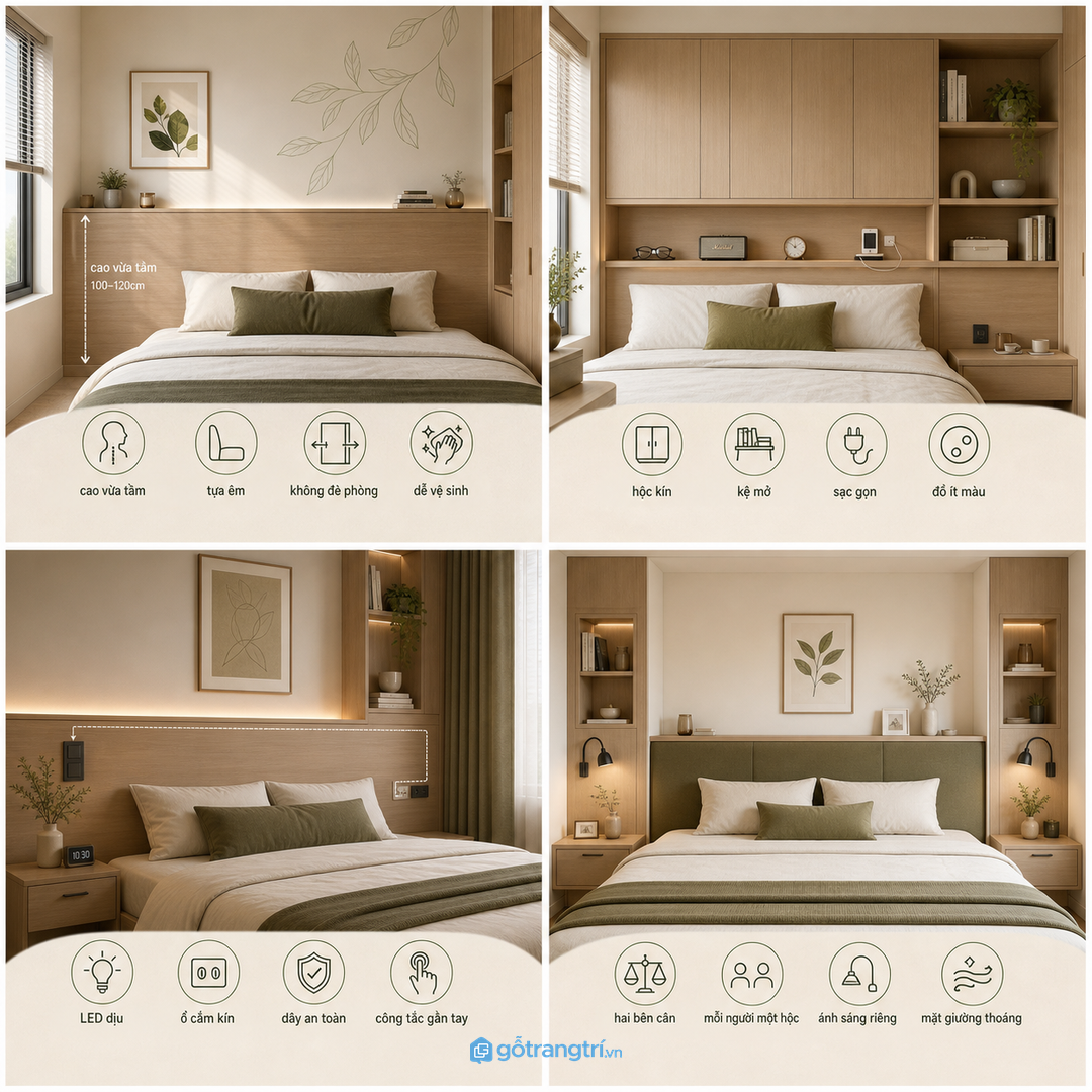 Đồng bộ màu vách với giường và tủ áo