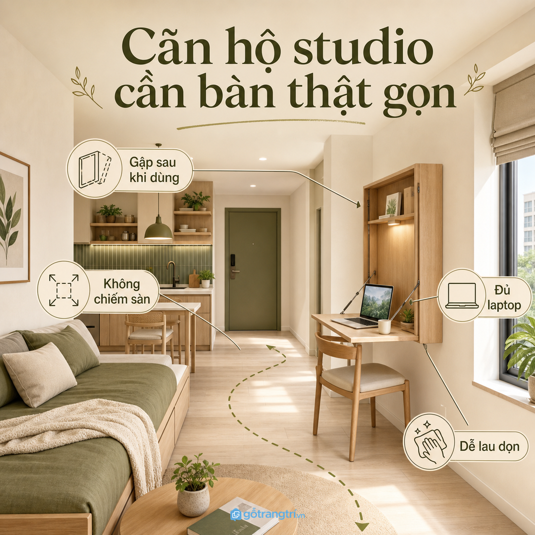 Căn hộ studio cần bàn thật gọn