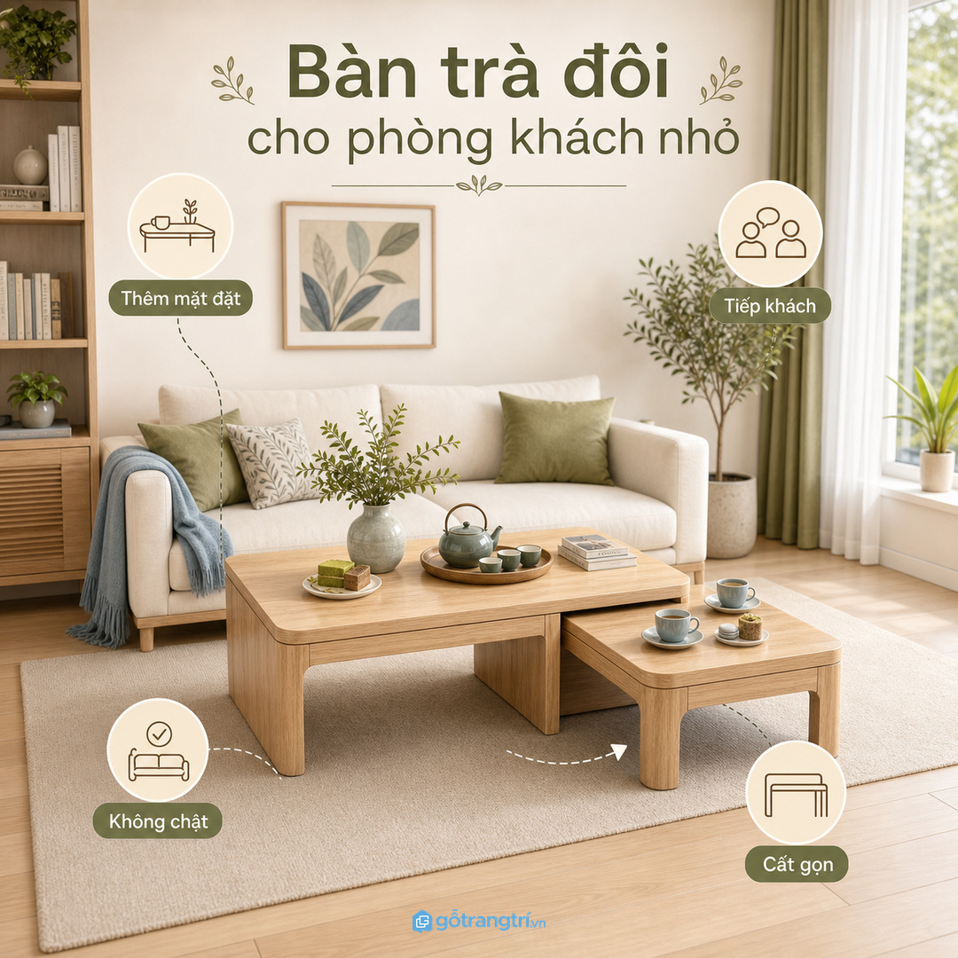 Căn hộ studio cần bàn trà thật linh hoạt
