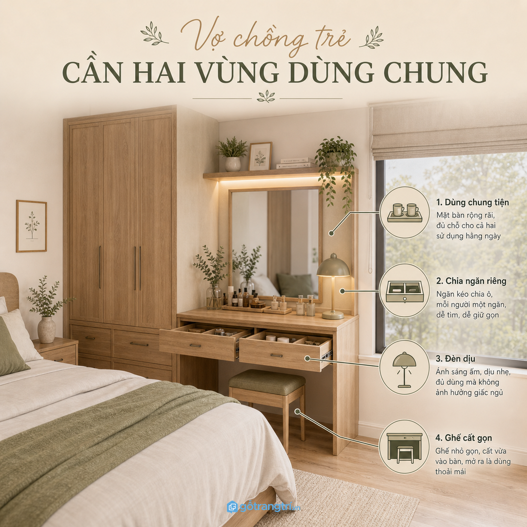 Bàn trang điểm nhỏ cho phòng ngủ vợ chồng trẻ