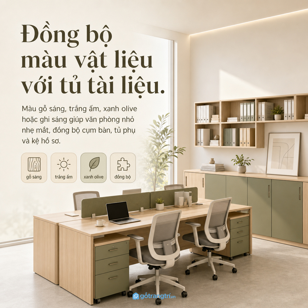 Đồng bộ màu vật liệu với tủ tài liệu giúp văn phòng nhẹ mắt