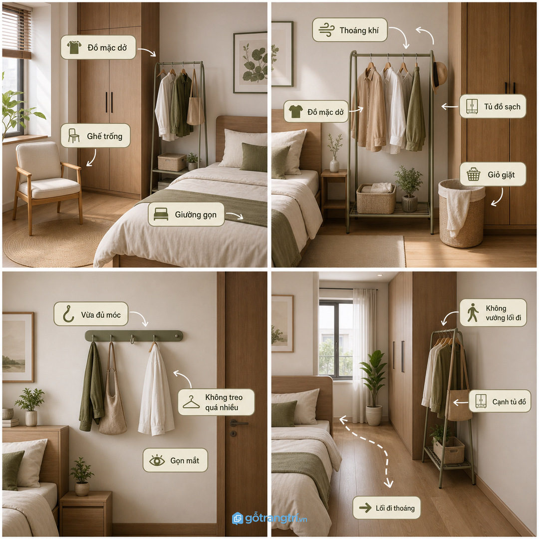 Phòng vợ chồng cần chia đồ tạm cho hai người