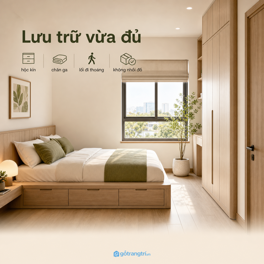 Căn hộ nhỏ hợp giường có kho kín vừa đủ, không nhồi đồ