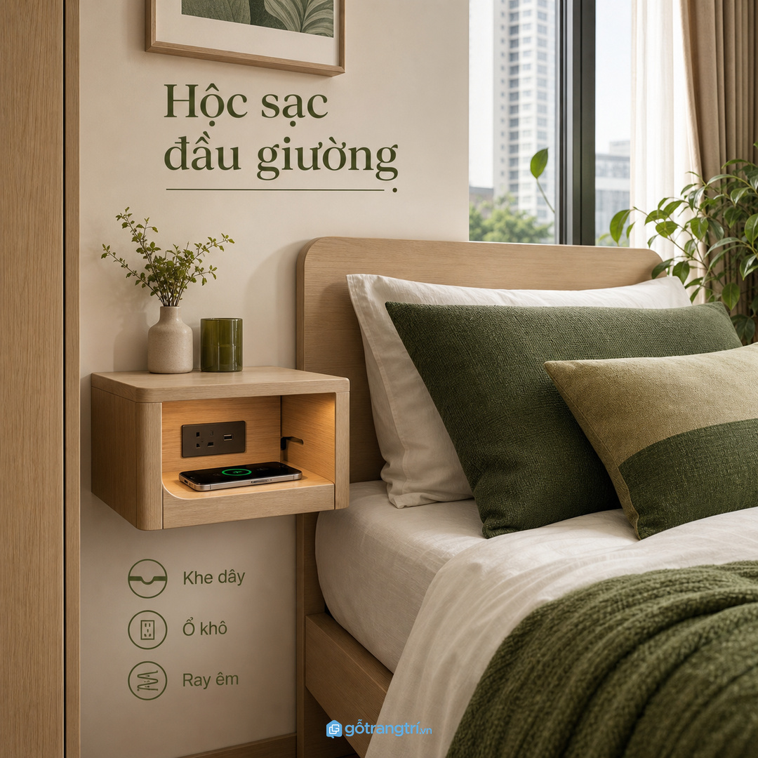 Phòng ngủ vợ chồng nên chia hai bên giường rõ ràng
