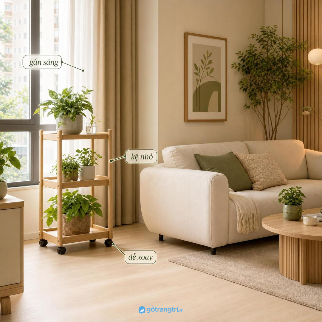 Căn hộ ít sáng cần kệ cây nhỏ, nhẹ và linh hoạt