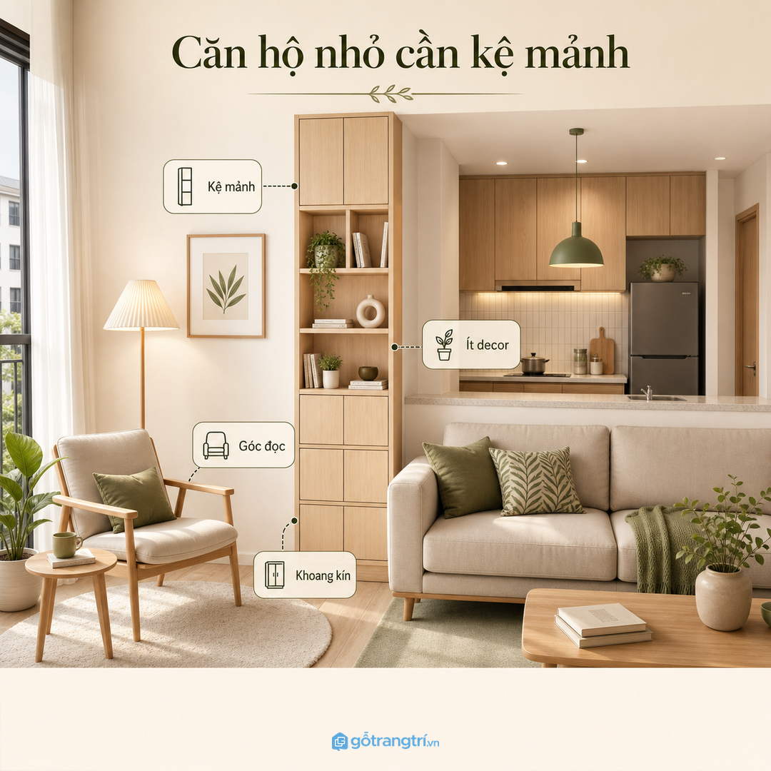 Căn hộ nhỏ hợp kệ mảnh, nhiều khoang kín và ít điểm trưng bày