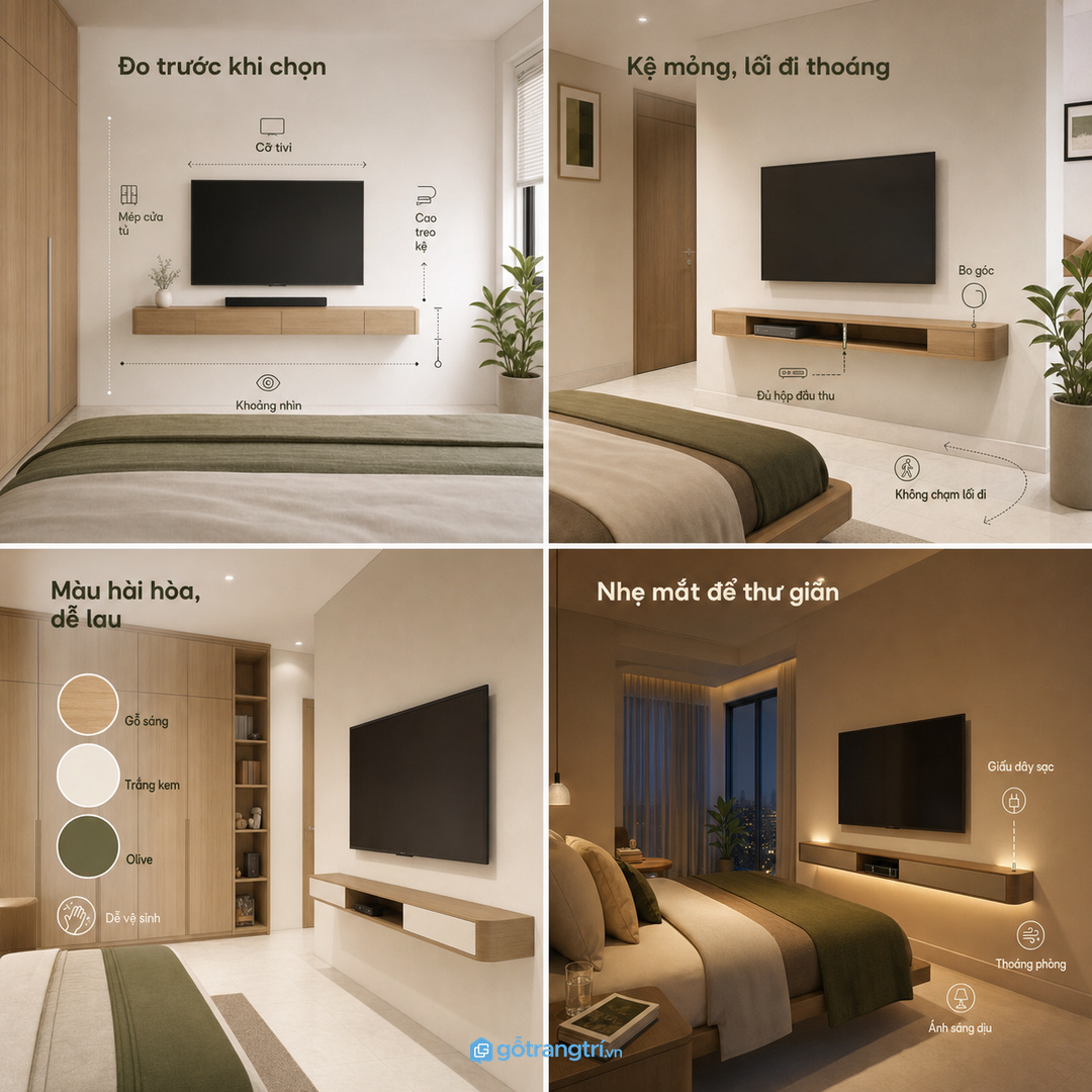 Phòng ngủ vợ chồng cần kệ ít chi tiết