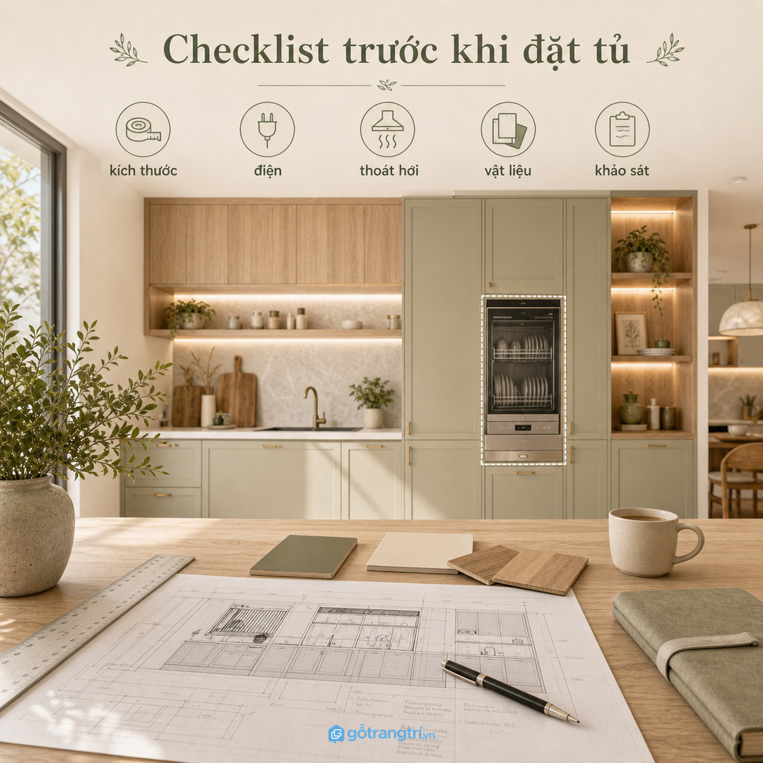 Căn hộ nhỏ cần khoang sấy bát gọn trong hệ tủ bếp