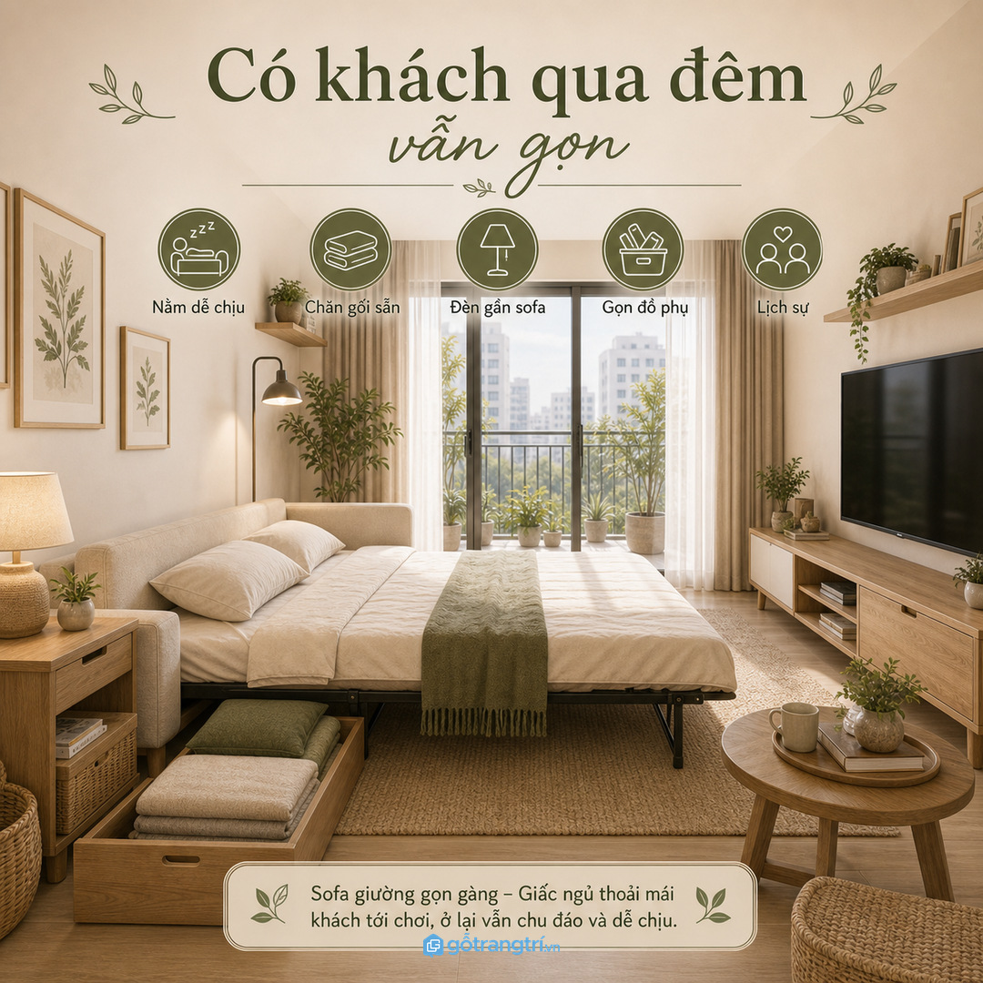 Căn hộ studio cần sofa giường đổi vai trò nhanh giữa ngày và đêm