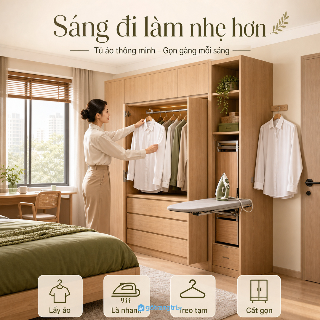 Người đi làm hằng ngày cần khoang treo tạm ngay cạnh bàn ủi