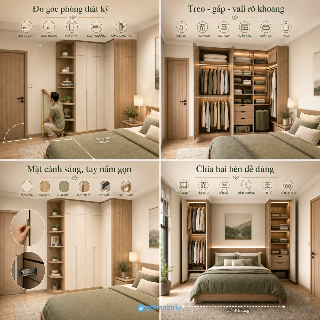 Phòng ngủ vợ chồng nhỏ cần chia hai bên rõ ràng
