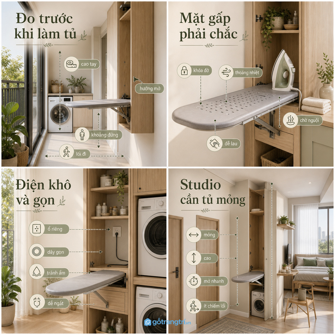 Căn hộ studio hợp tủ giặt ủi mỏng, cao và đóng mở thật nhanh