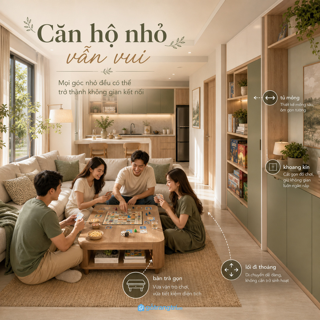 Căn hộ nhỏ nên dùng tủ mỏng, kín nhiều hơn mở