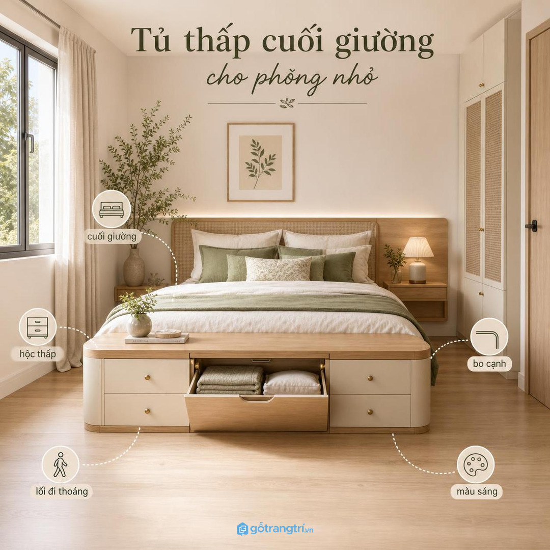 Tủ thấp cuối giường cho phòng nhỏ