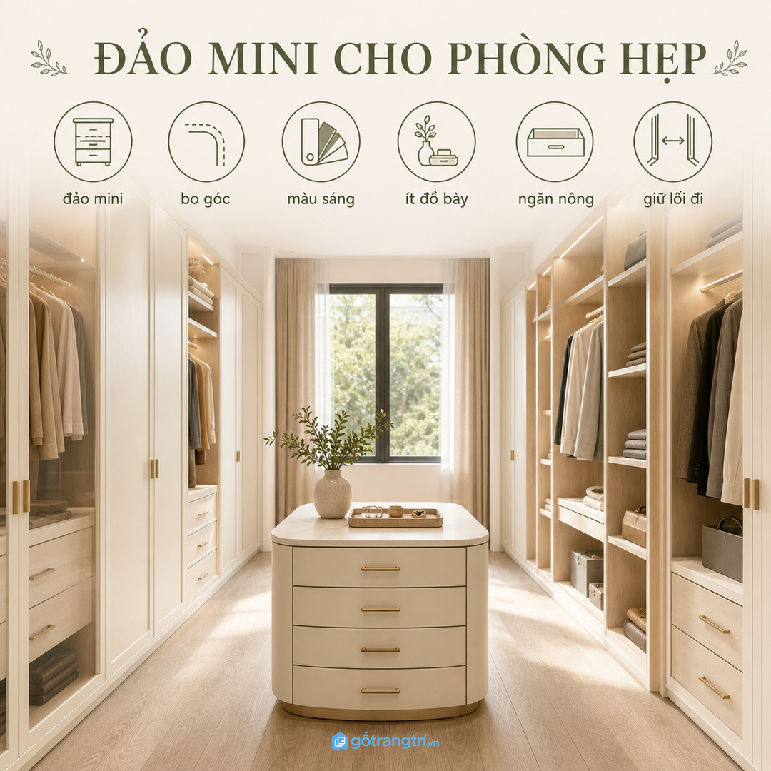 Phòng master rộng hợp tủ đảo thấp, dài và sang vừa đủ