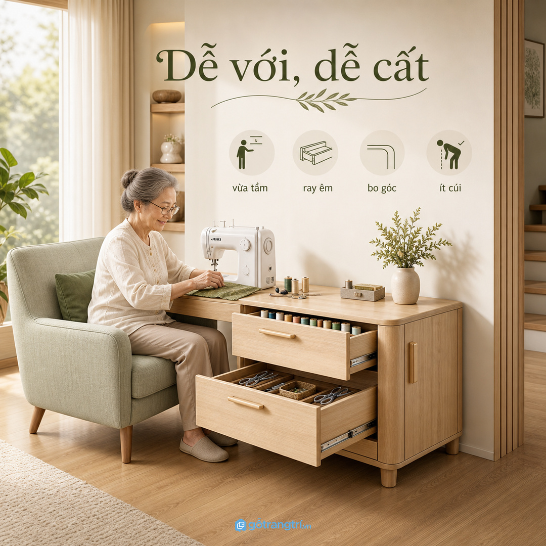 Nhà có người lớn tuổi nên chọn tủ vừa tầm, dễ với và ít phải cúi