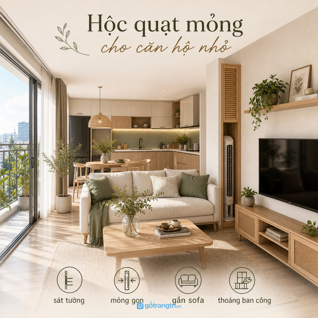 Căn hộ nhỏ nên dùng hộc quạt mỏng sát tường