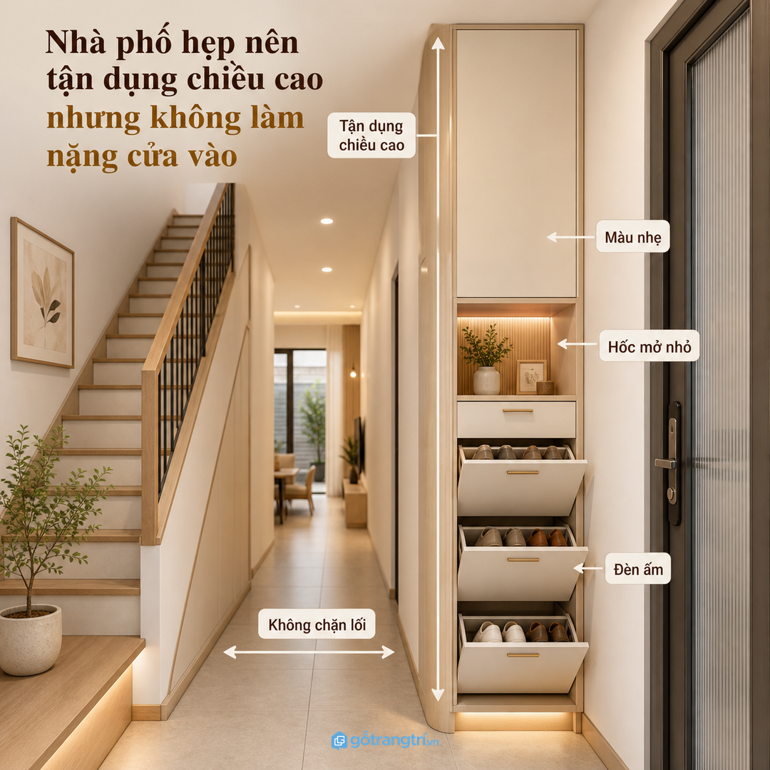 Studio hợp tủ giày ghế ngồi mỏng và sáng màu