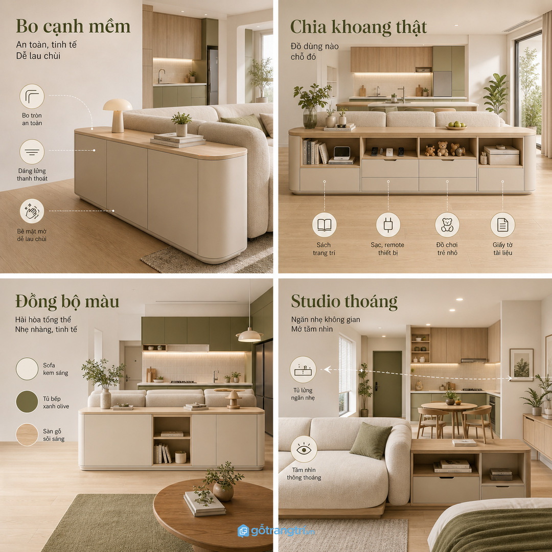 Căn hộ studio cần chia khu mà vẫn nhìn xuyên suốt