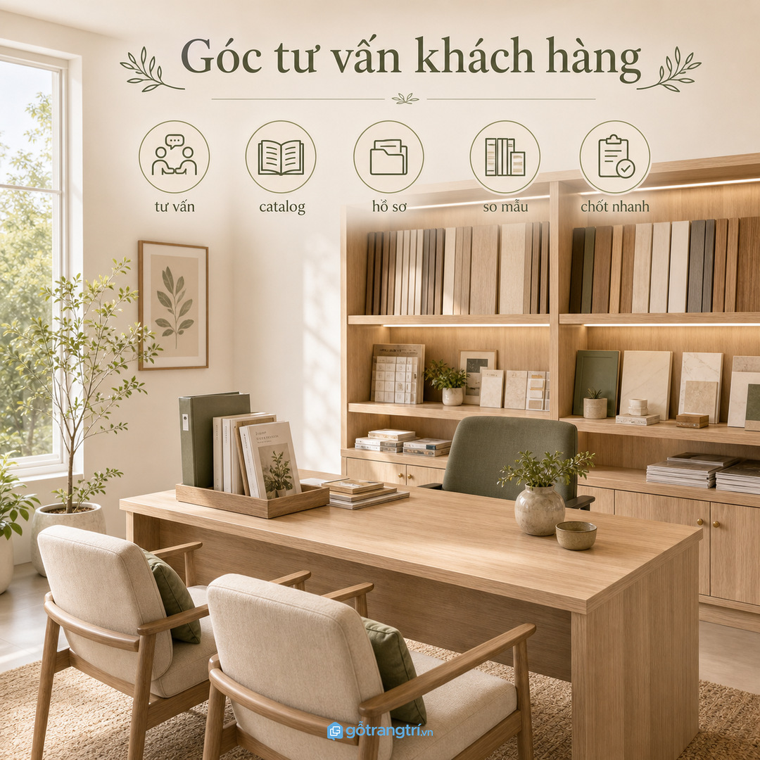 Góc tư vấn khách hàng cần bàn sạch và mẫu dễ lấy