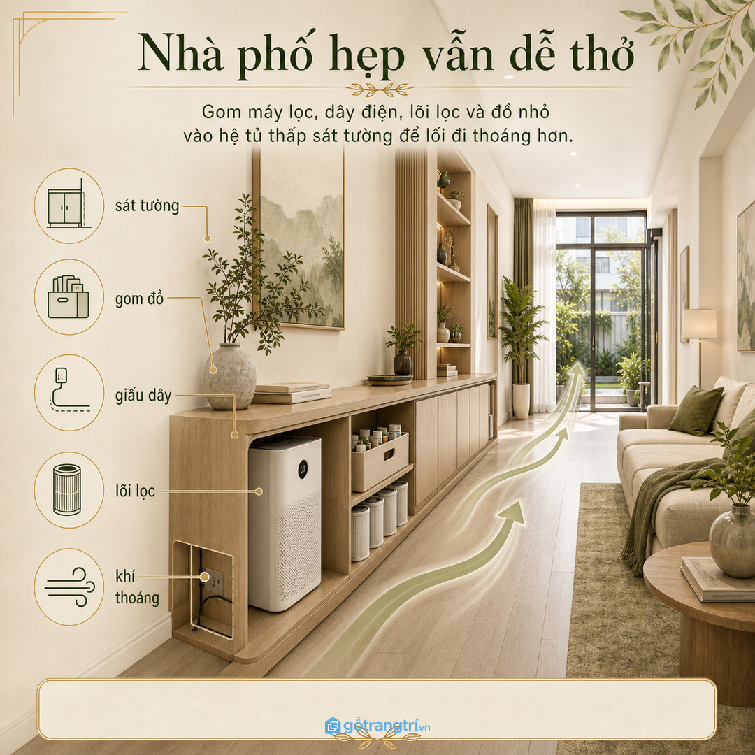 Căn hộ nhỏ nên dùng hộc máy mỏng sát tường