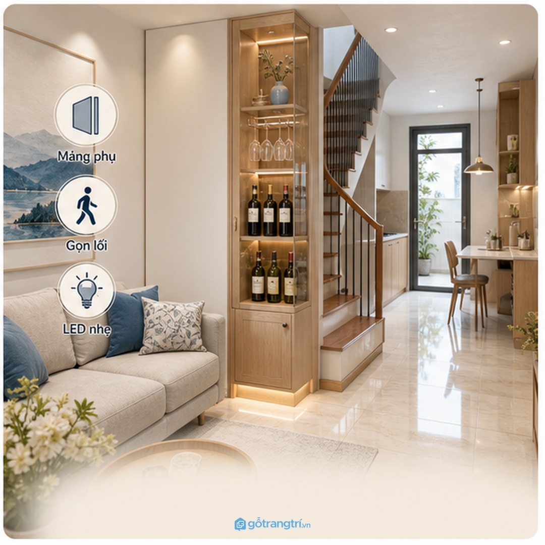 Căn hộ nhỏ hợp tủ rượu thấp hoặc tủ nông
