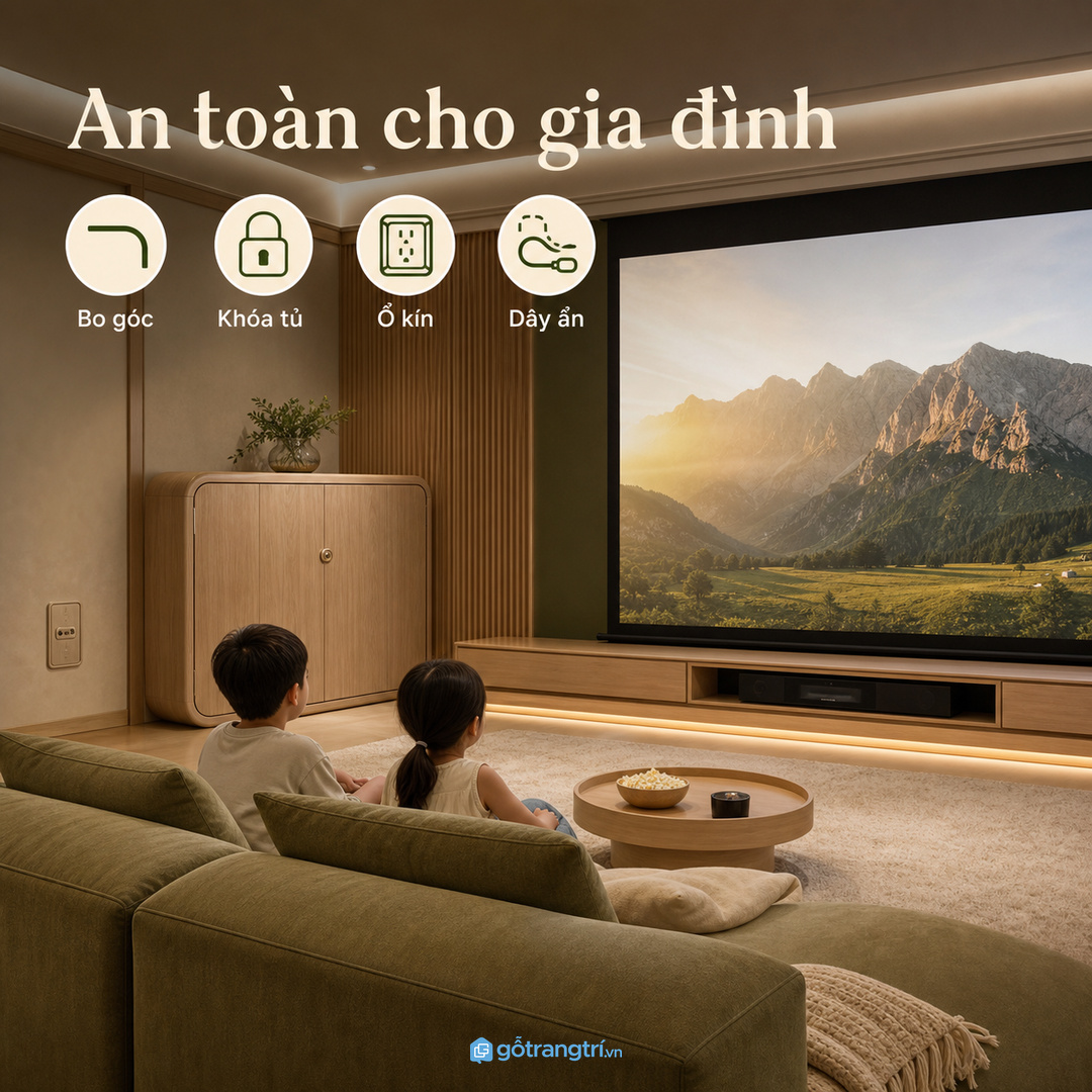 Gia đình có trẻ nhỏ cần bo góc, khóa tủ, ổ điện kín và dây ẩn
