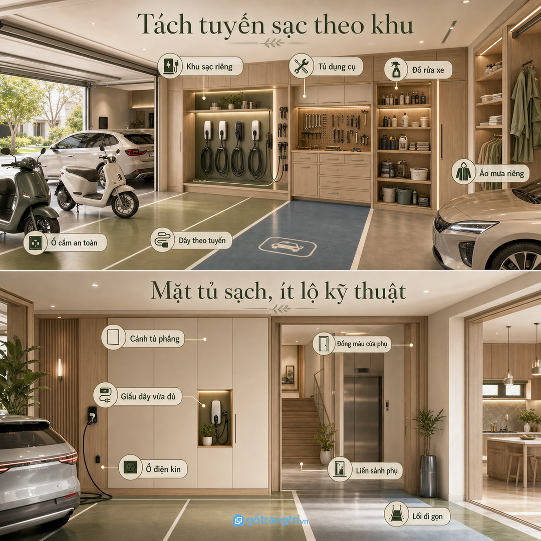 Gara một xe cần tủ mỏng, gọn và không cản lối vào nhà