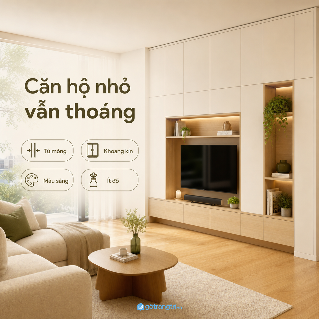 Căn hộ nhỏ hợp tủ mỏng, nhiều khoang kín và ít điểm trưng bày