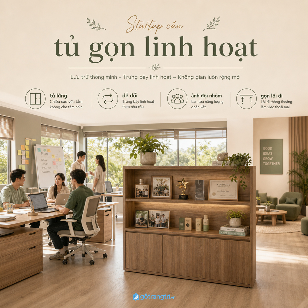 Startup cần tủ trưng bày thấp, linh hoạt và dễ thay đổi vật phẩm