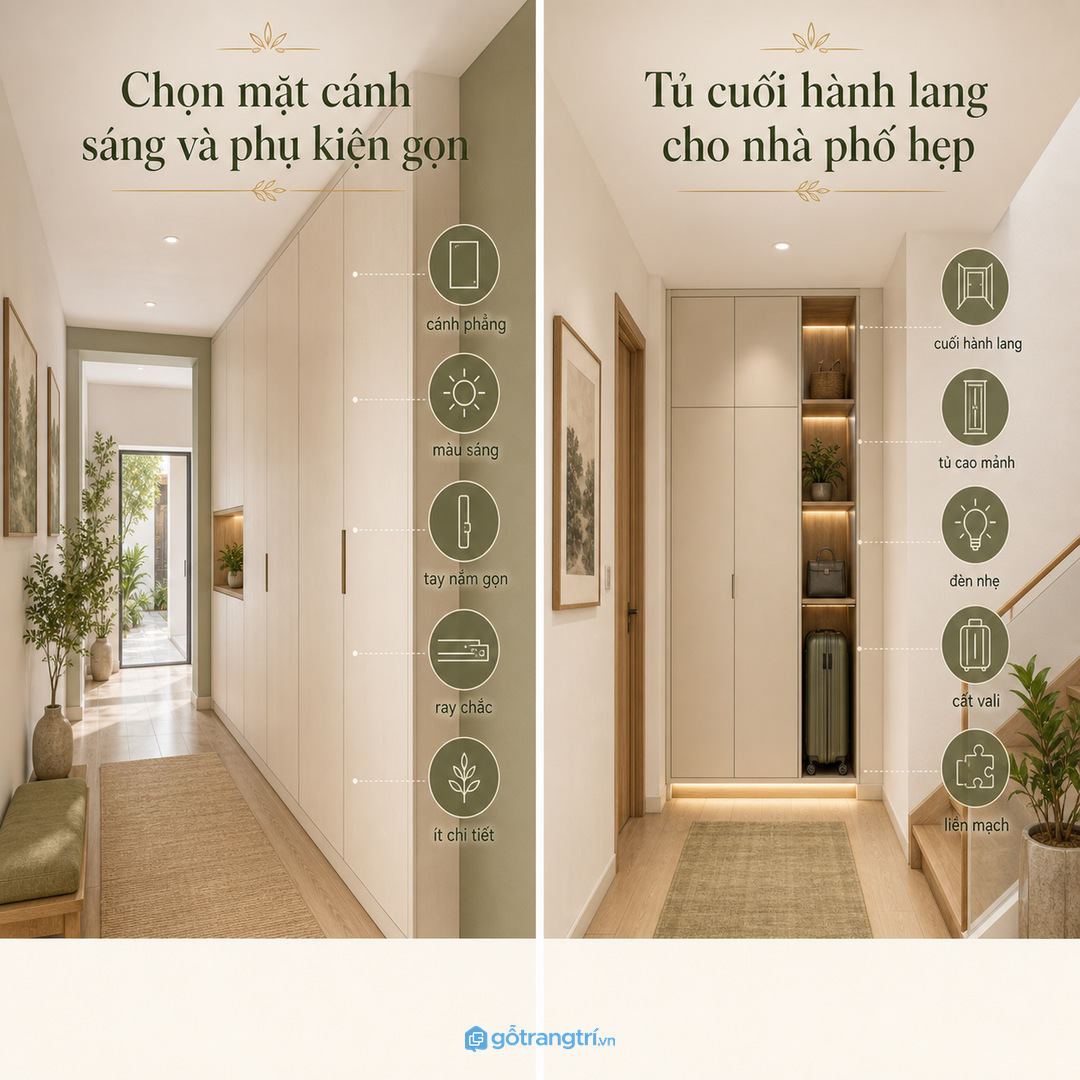 Tủ cuối hành lang cho nhà phố hẹp