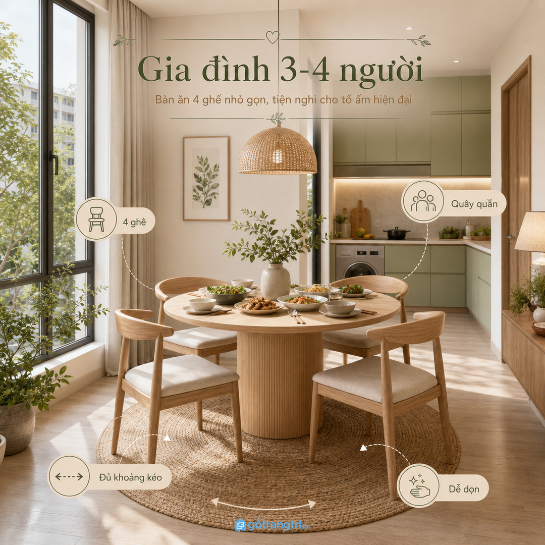 Gia đình 3-4 người cần đủ khoảng kéo ghế