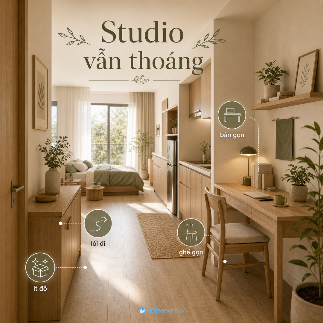Căn hộ studio cần bàn gọn, dễ trả lại khoảng thoáng