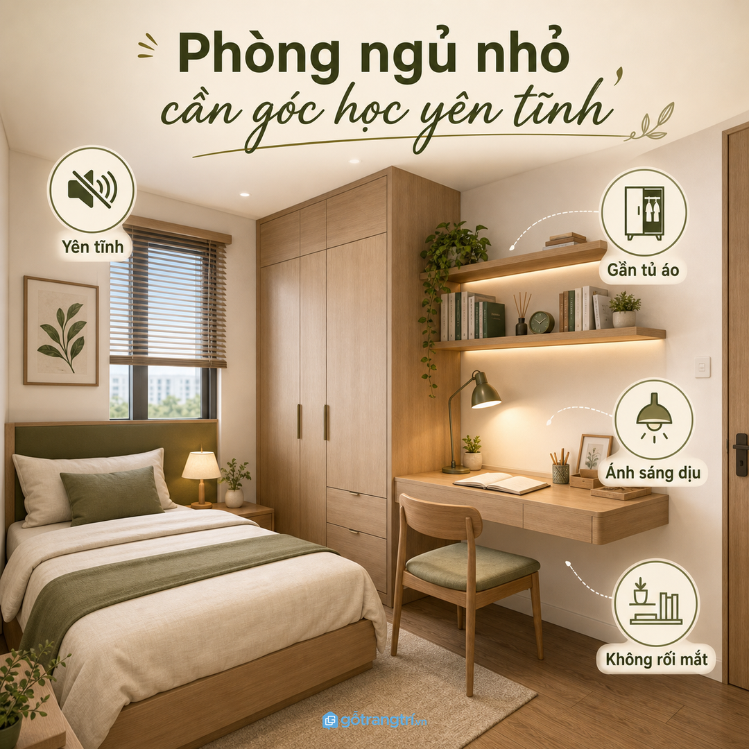 Phòng ngủ nhỏ cần góc học yên tĩnh