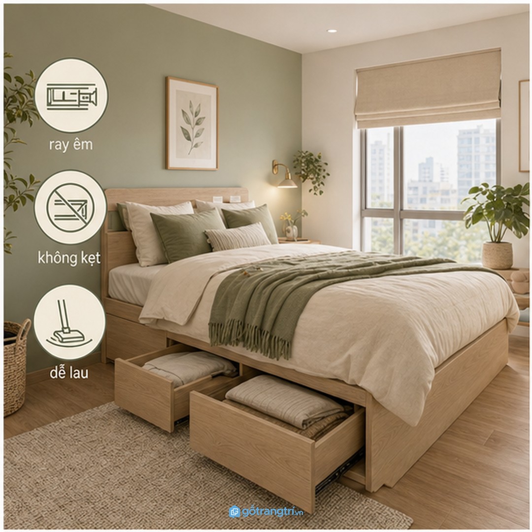 Hộc giường hợp để cất đồ mùa nếu chia khoang rõ và dễ lấy